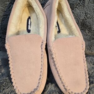 Pink Suede Moccasin Slippers